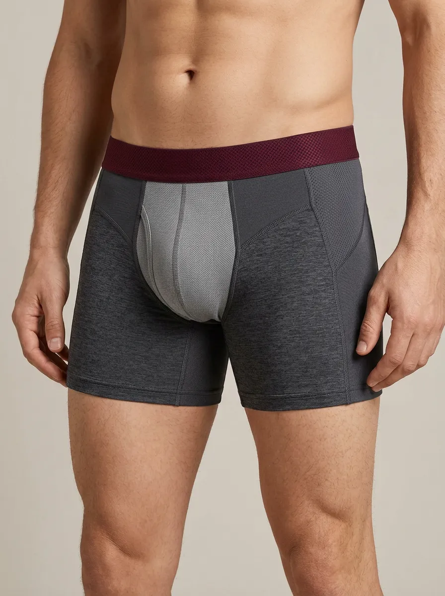 Men's Athletic Performance Grey Contrast Printed Boxer Briefs
