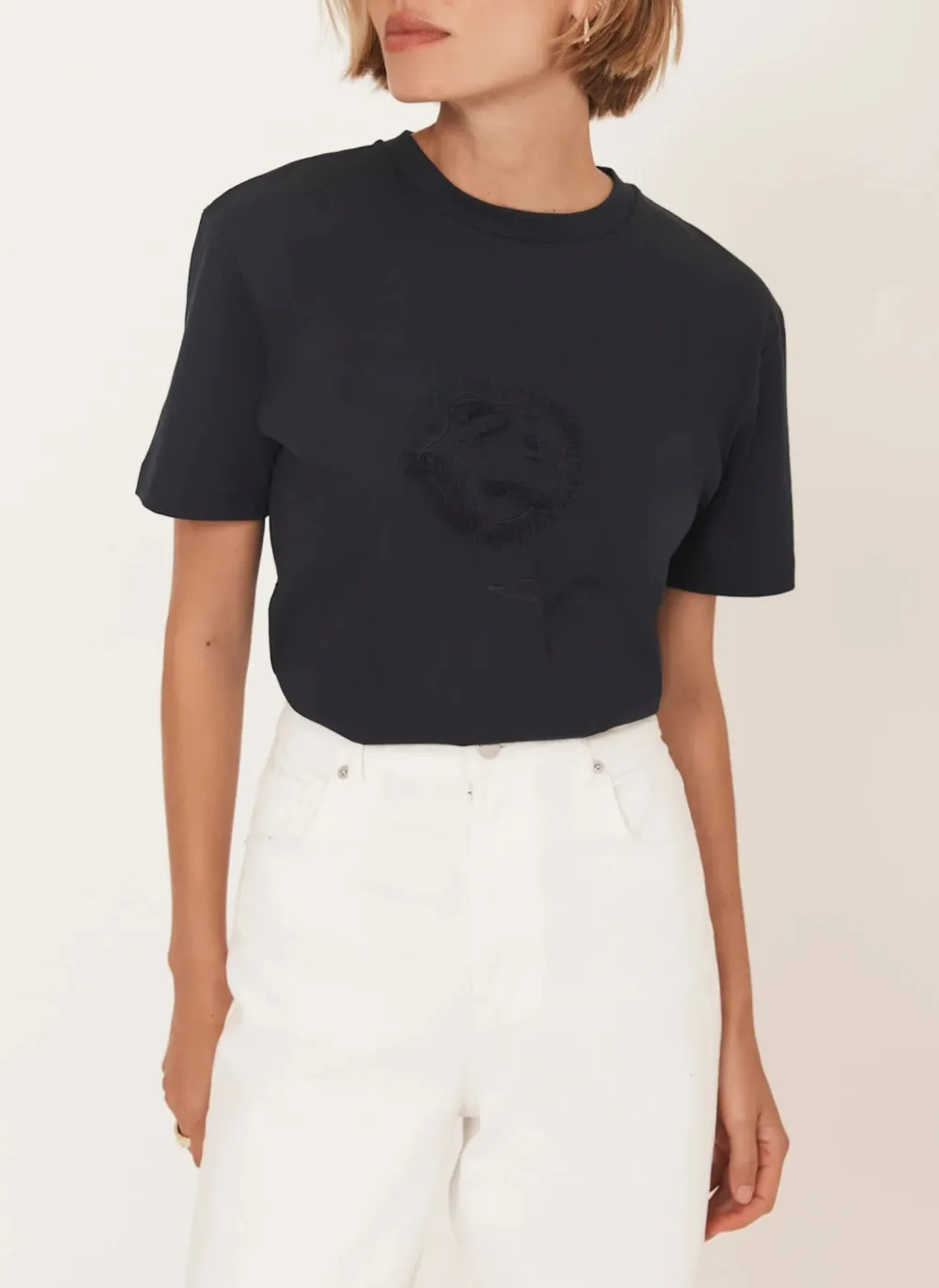 Casual Style Navy Motif T-Shirt