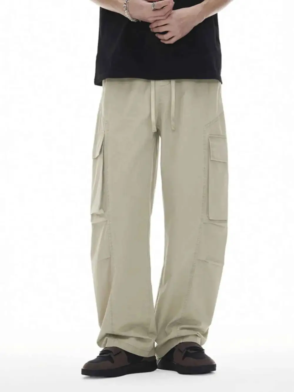 Wide Leg Cargo Drawstring Pants