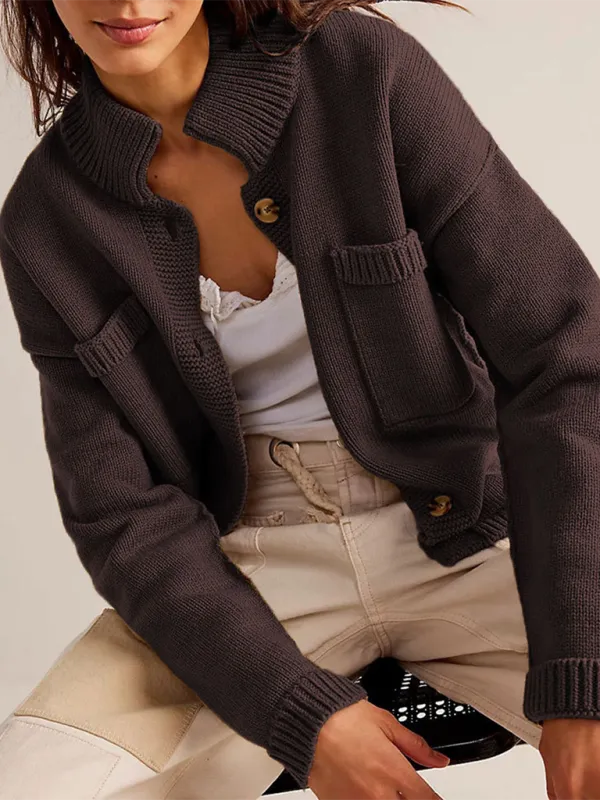 Knit Upright Collar Cardigan