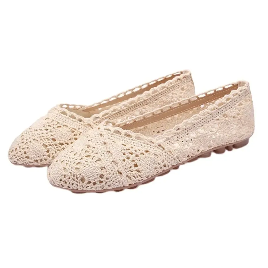 Hot Sale Women Woven Hollow Foldable Solid Casual Flats Shoes Cotton Linen Breathable