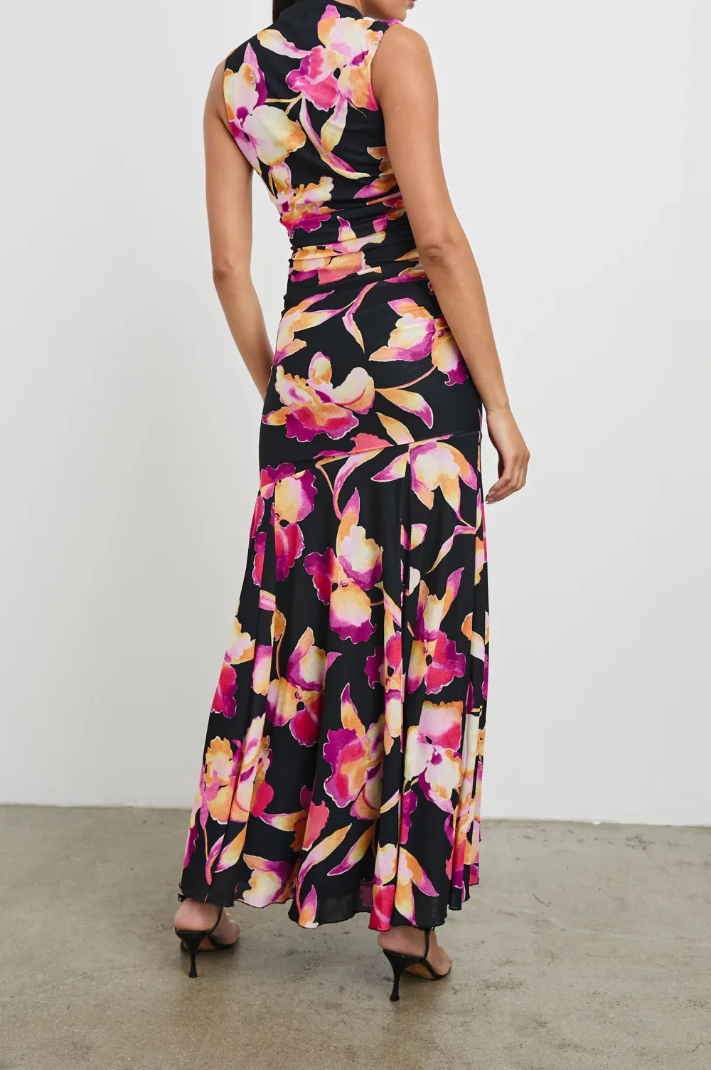 High-Necked Fitted Floral Women's Long Dress