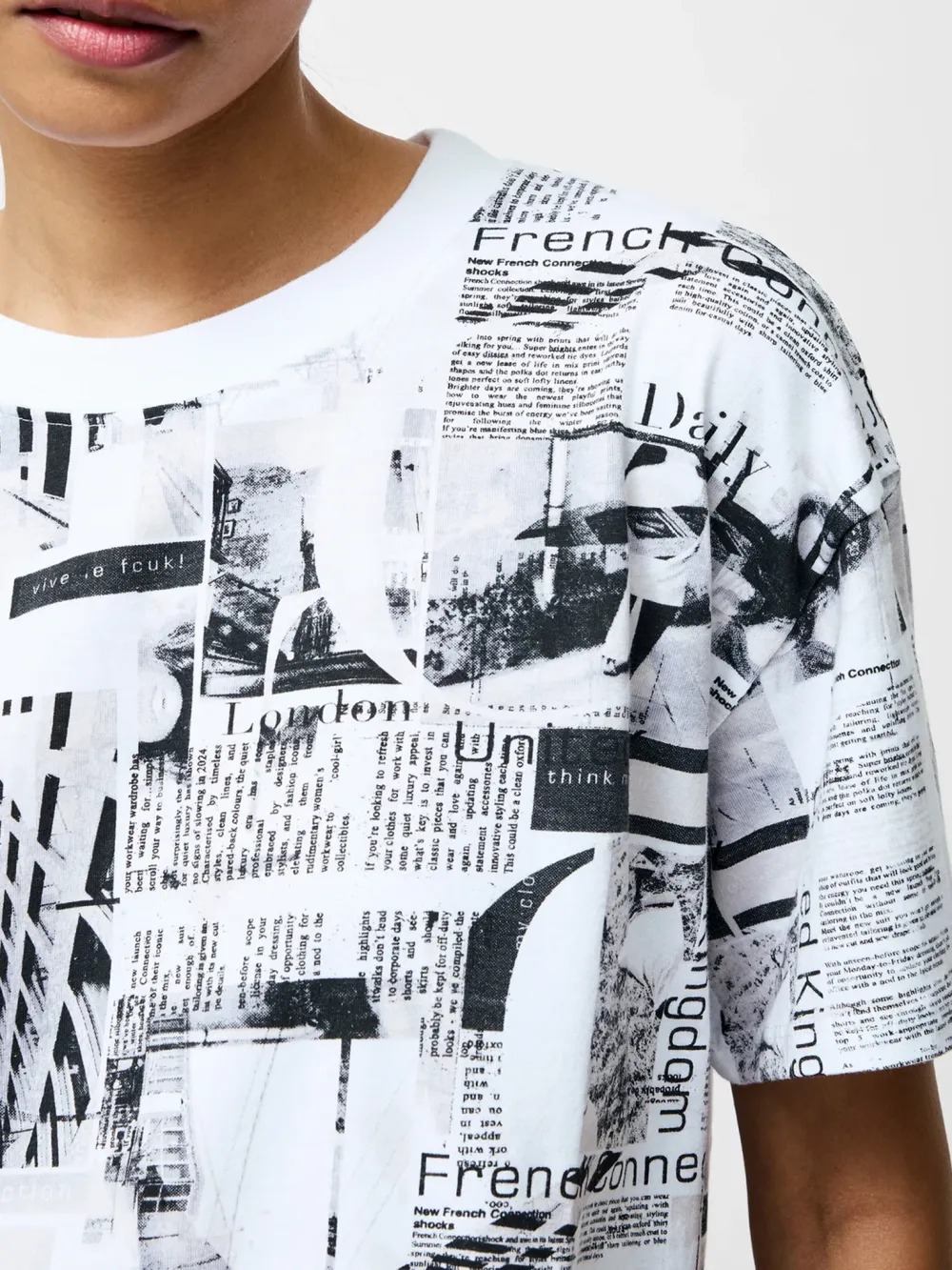Creative Newspaper Print Black And White Short Sleeves