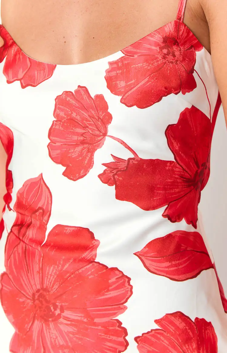 Satin Floral Anemone Maxi Dress