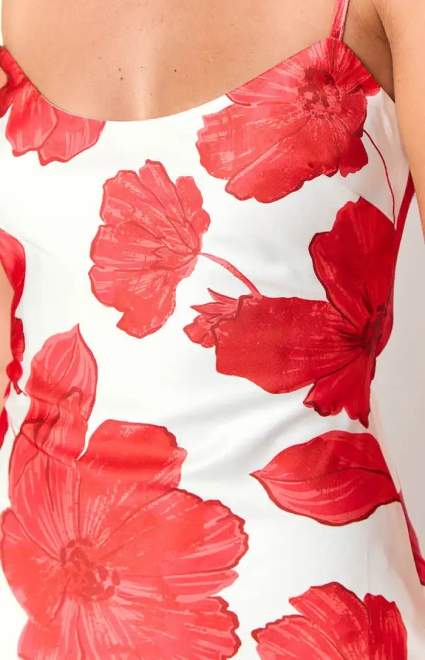 Satin Floral Anemone Maxi Dress