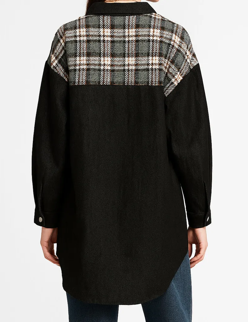 Plaid Patchwork Button Down Denim Jacket