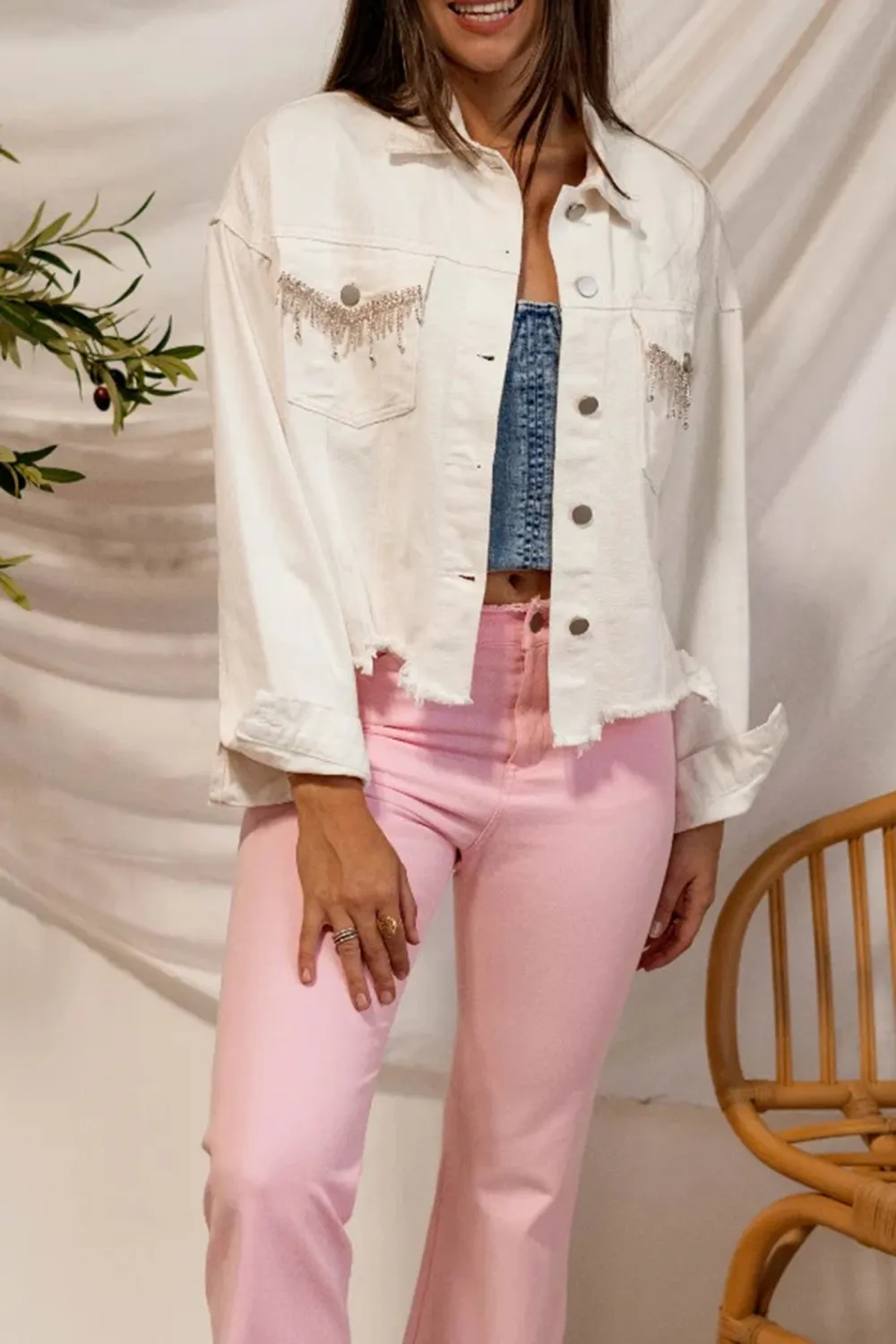 Raw Hem Button Up Jacket