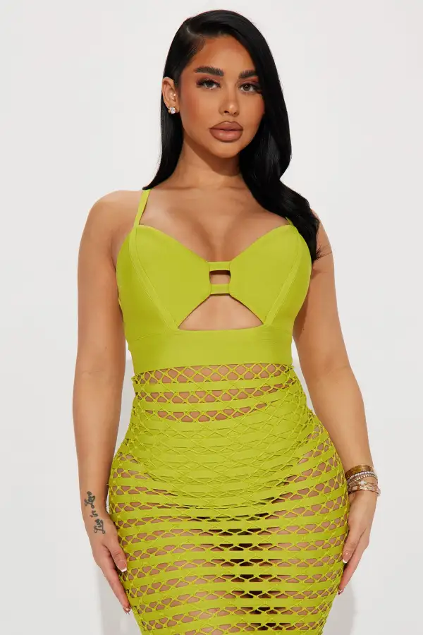 Naya Crochet Midi Dress - Chartreuse