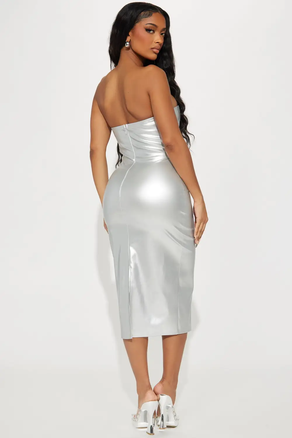 Lea Metallic Midi Dress - Silver