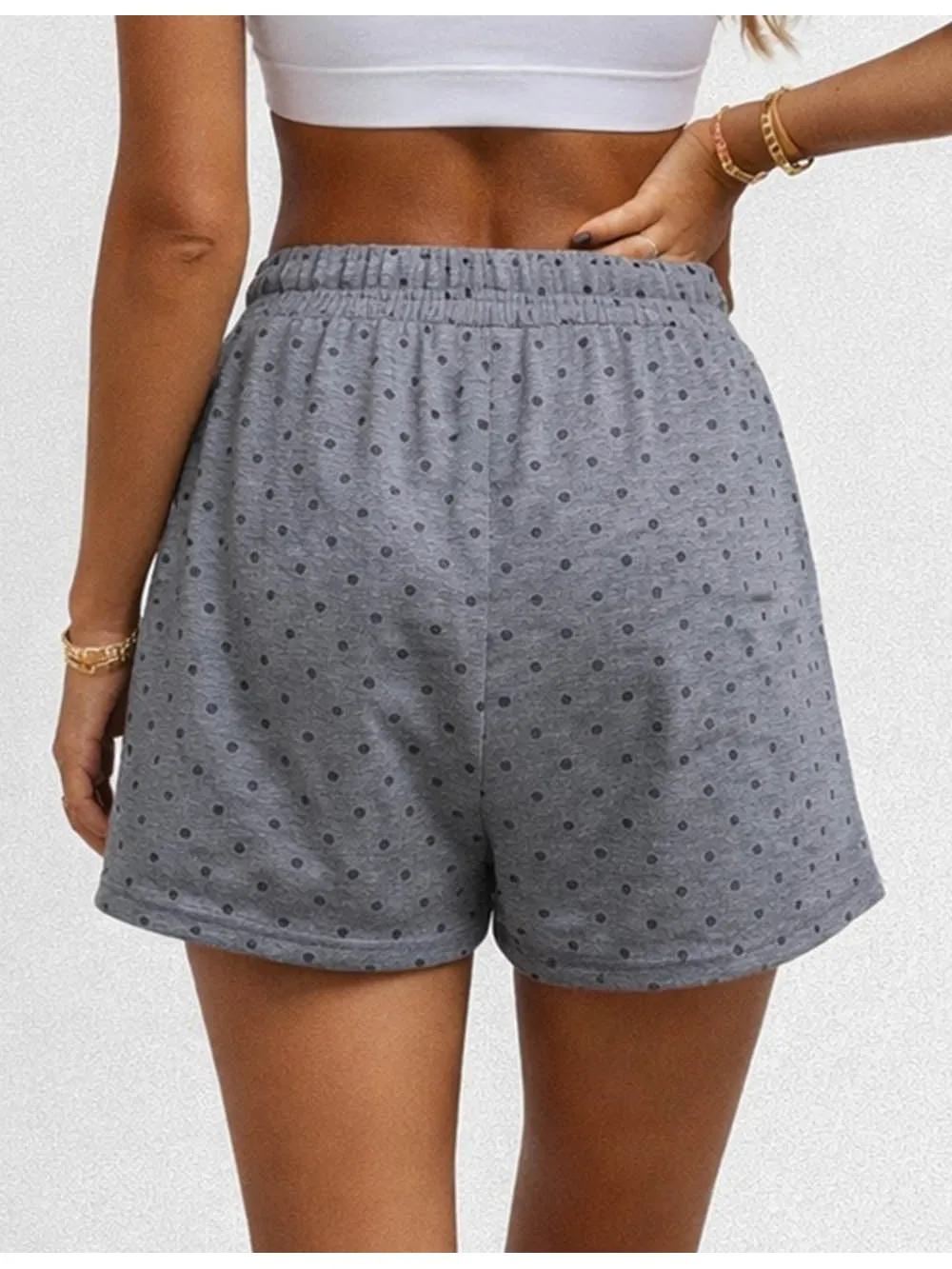 Polka Dot Elastic Waist Pocket Wide Leg Shorts