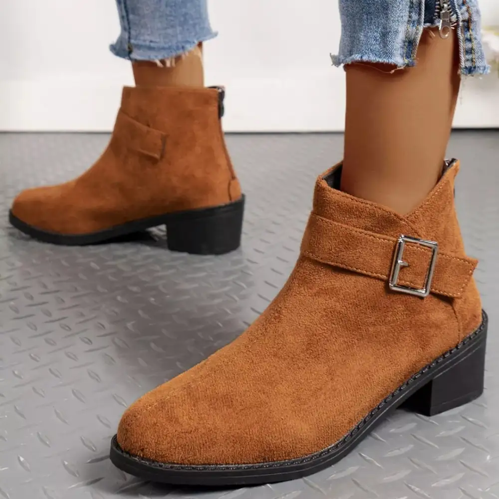 Polished Pointed Toe Block Heel Boots