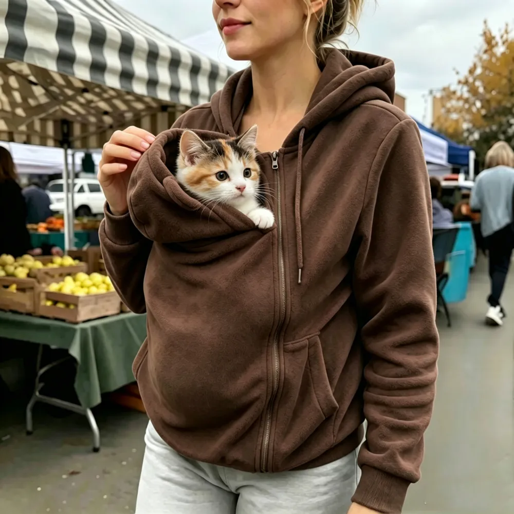 Kangaroo Mom Hoodie Loose Zip-Up Hooded Sweatshirt Mom Babywearing Warm Jacket