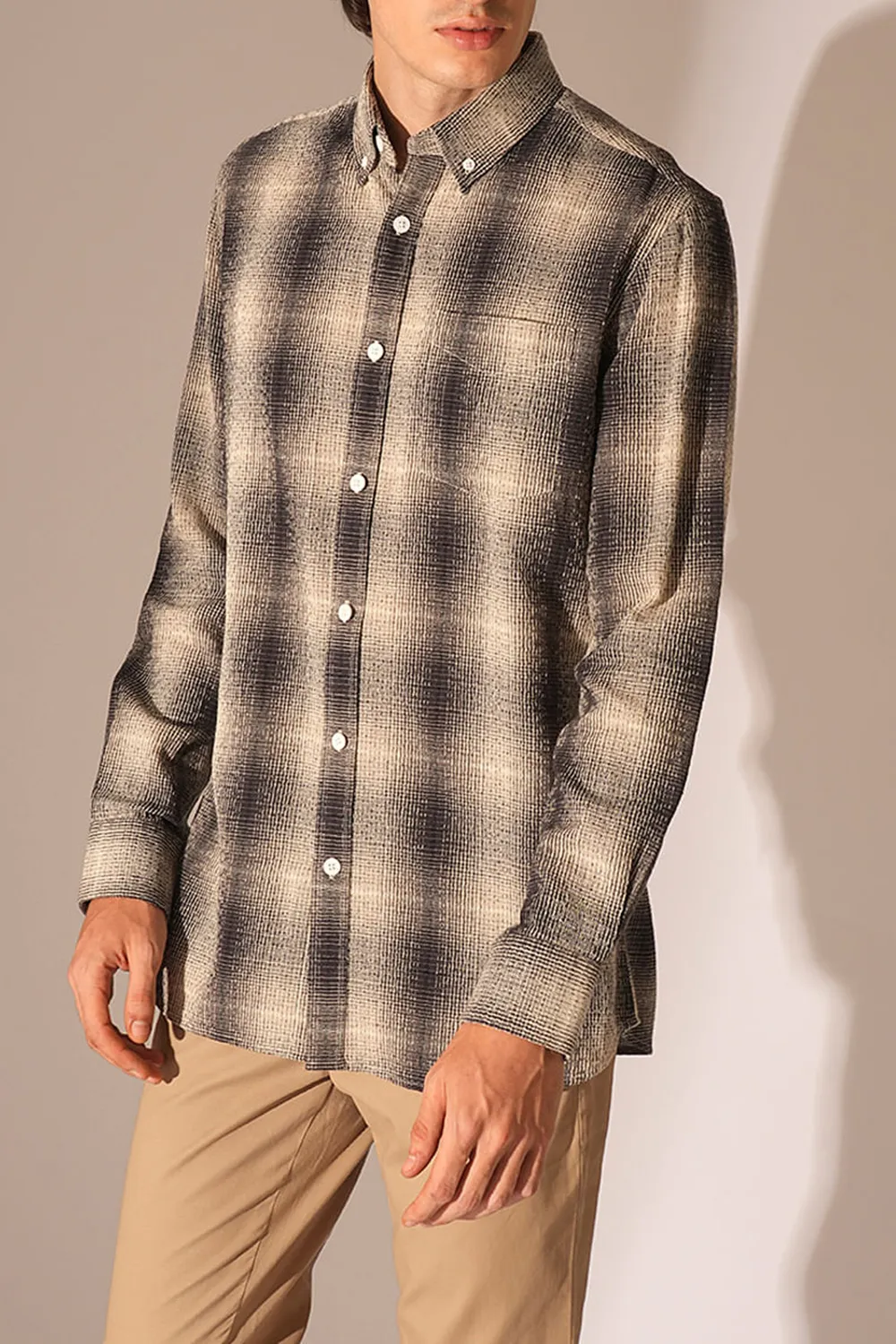 Black Beige Check Cotton Shirt