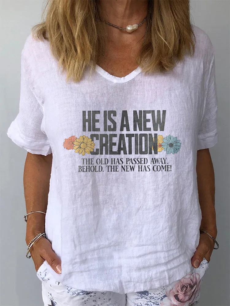 Women's He Is A New Creation V-Neck Short-Sleeve Shirt