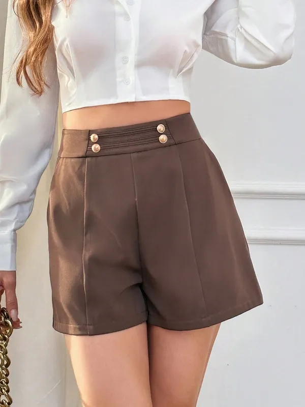 Women's Pocket Button Zipper Regular Fit Shorts
