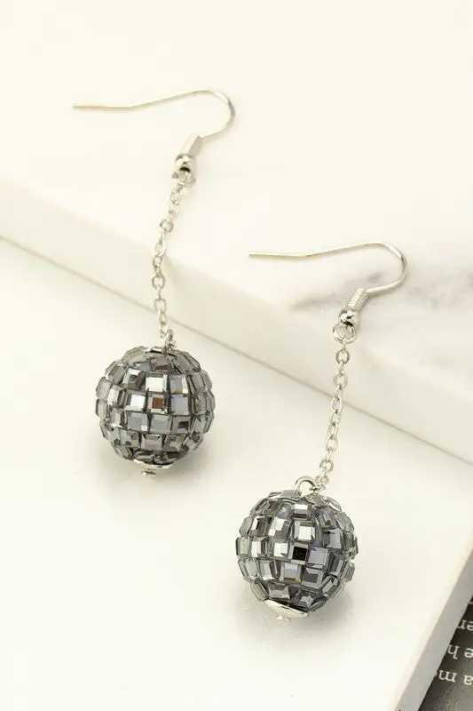 Dangling Glass Disco Ball Drop Earrings