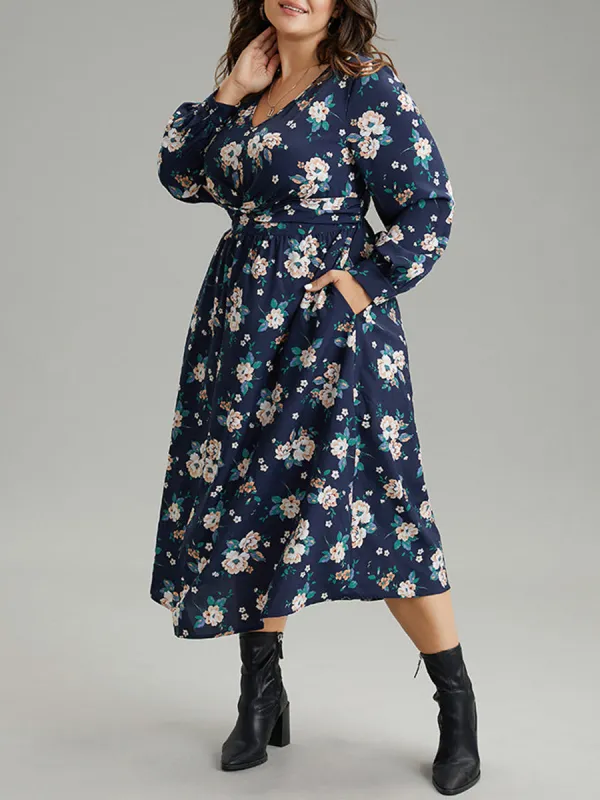 Elegant Senior Waist Cut Floral Dress Midi Skirt