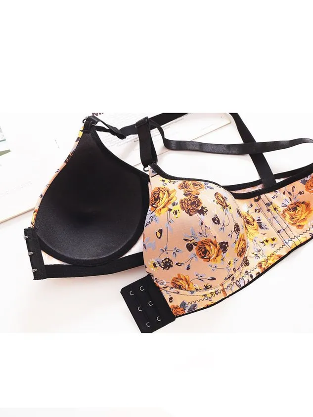 Breathable Floral Print Front Button Plus Size Bra