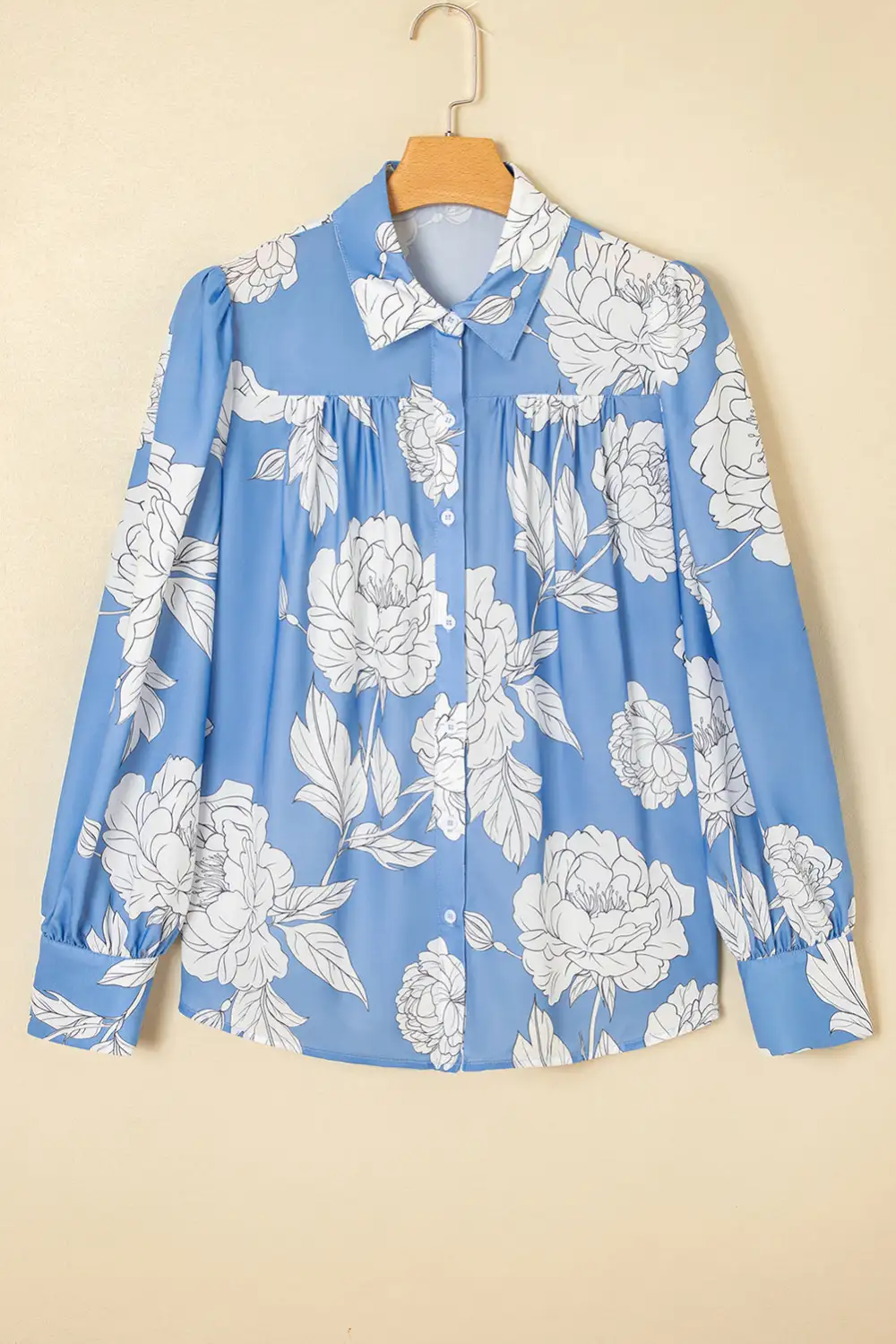 Floral Pleated Button Front Shirt Blouse