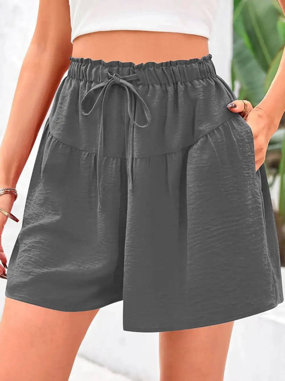 Full Size Casual Drawstring High Waist Relaxed Shorts