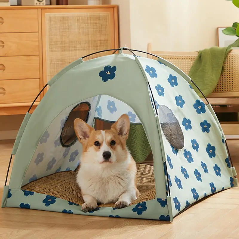 Blue Flower Dome Cat Tent Pet Tent Bed