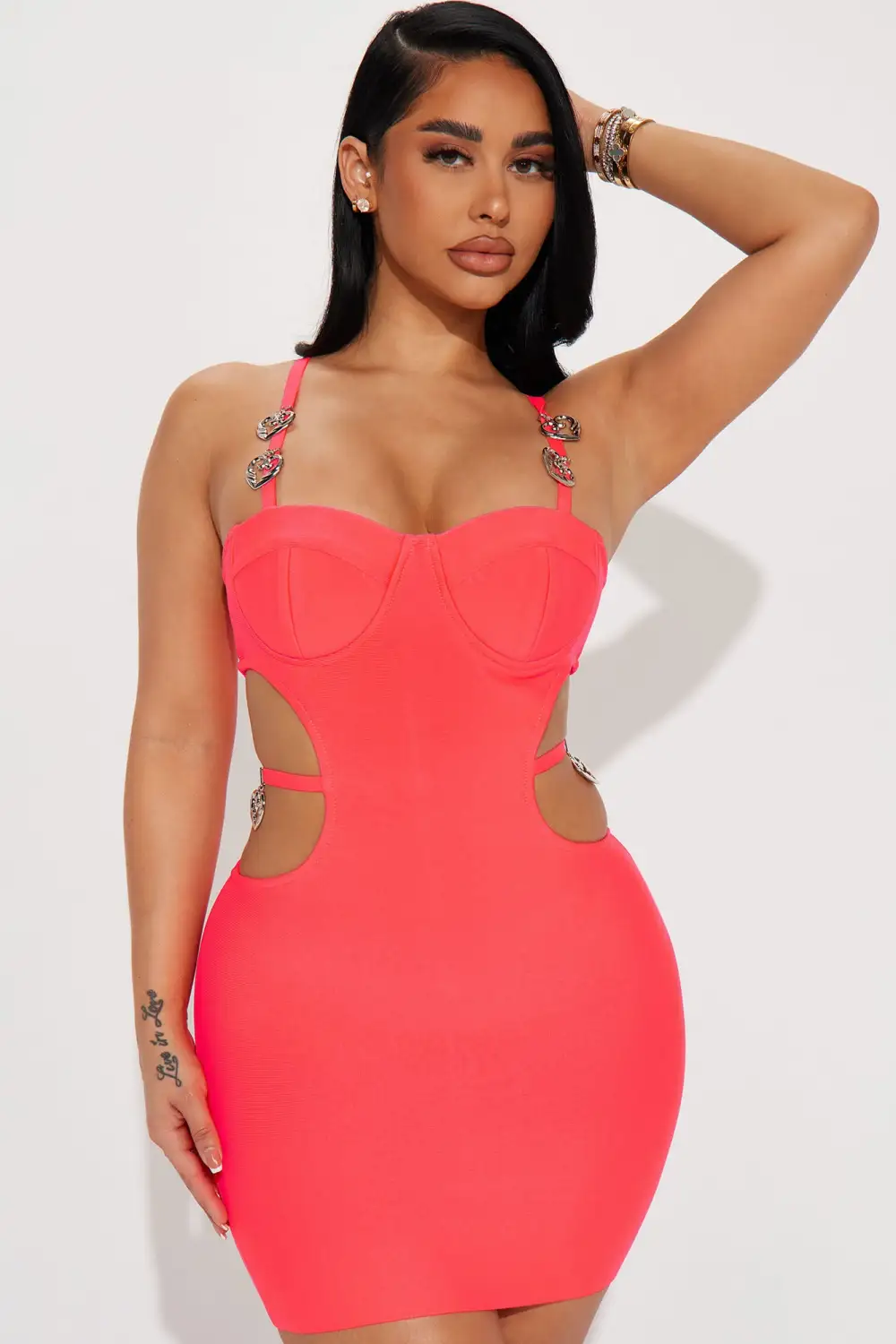 Sweetheart Bandage Mini Dress - Neon Pink