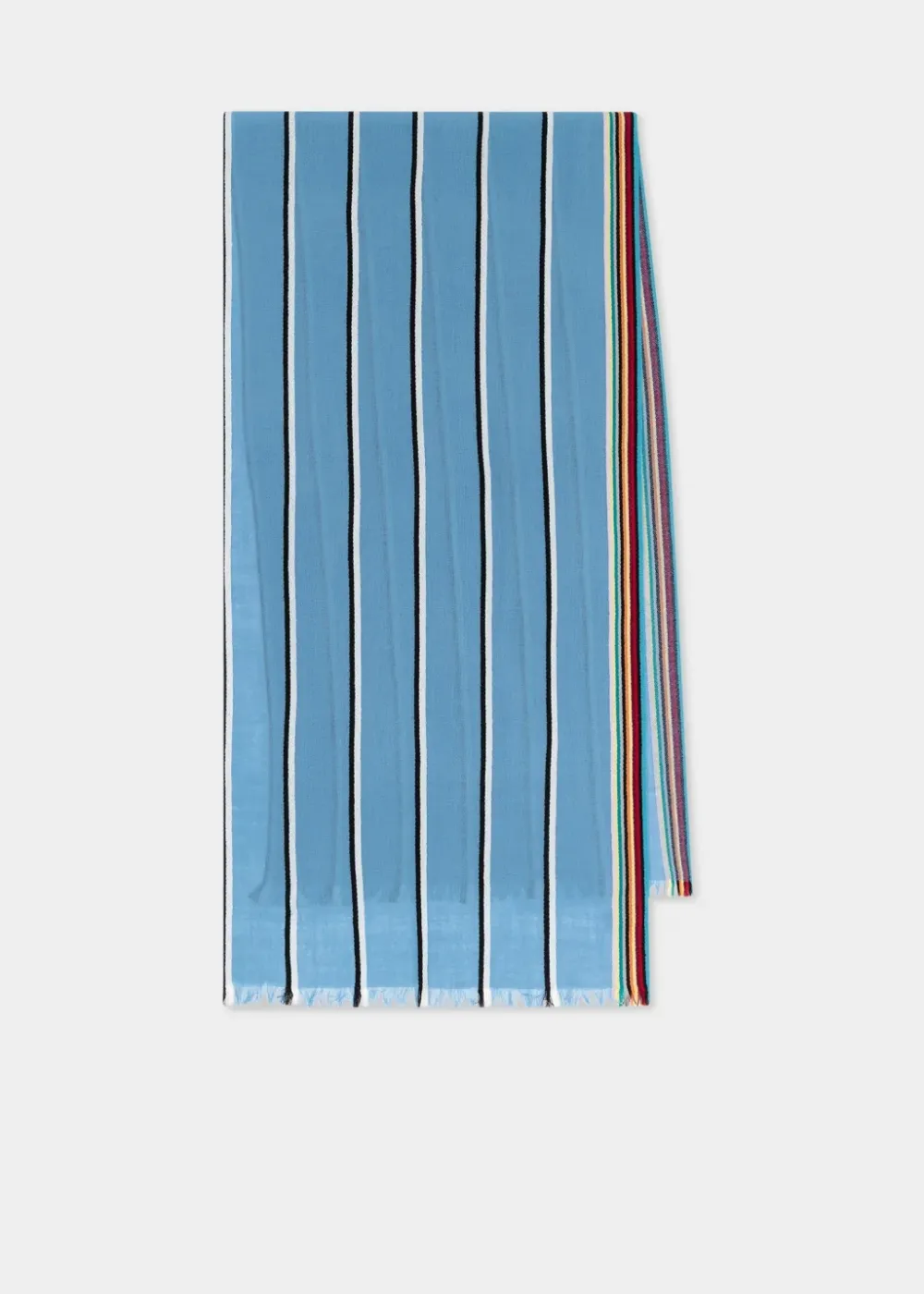 SKY BLUE ARTIST STRIPED EDGE WOOL CASHMERE SCARF