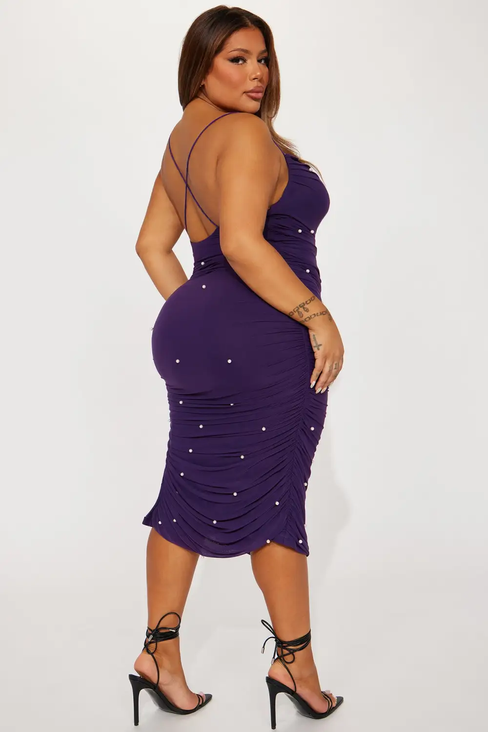 Catherine Pearl Embellished Mesh Midi Dress - Violet