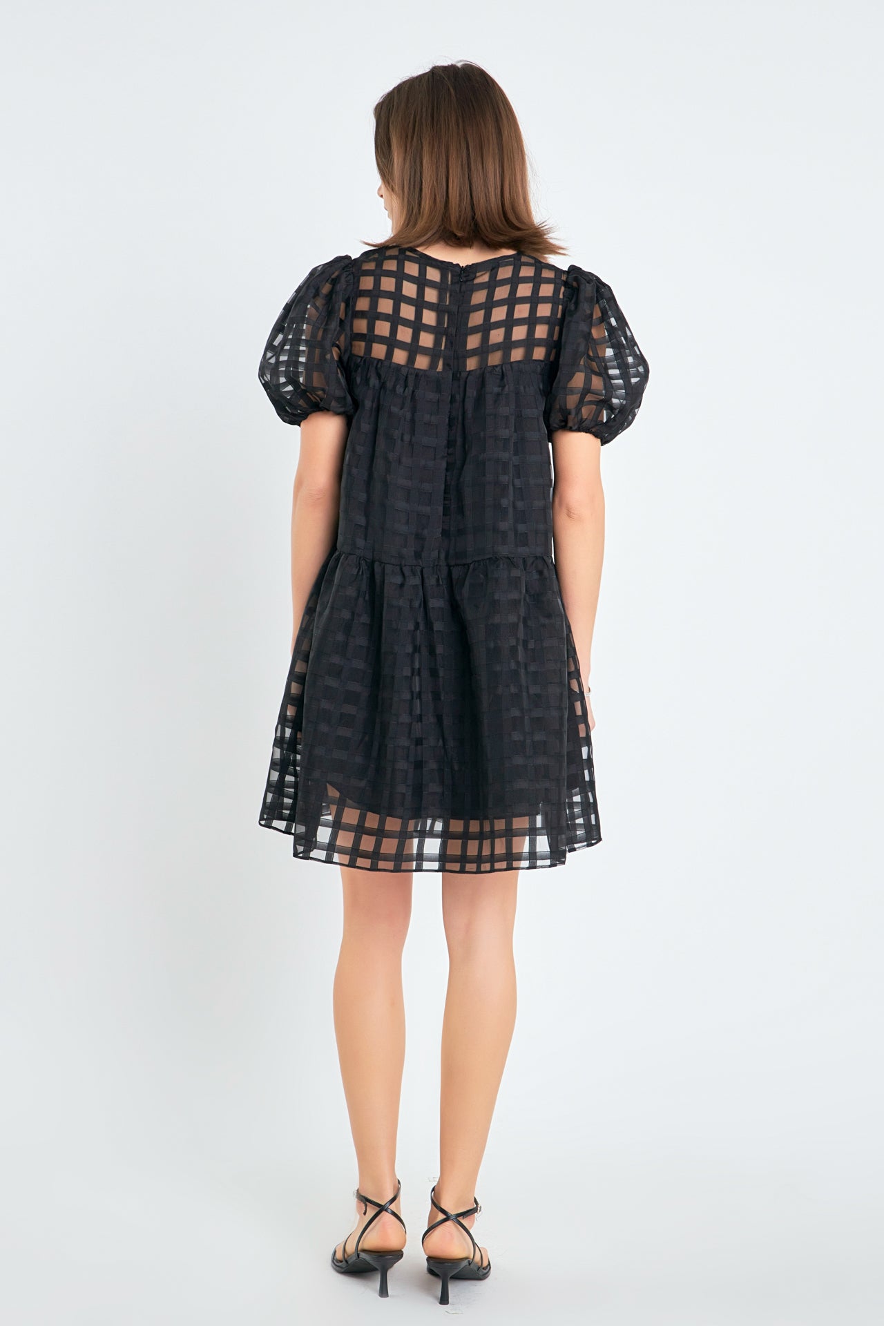 Gridded Organza Mini Dress