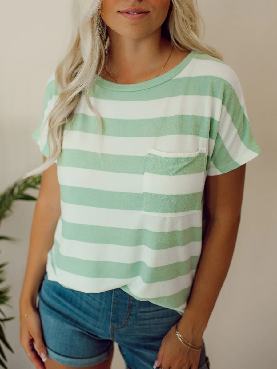 Green striped pocket T-shirt