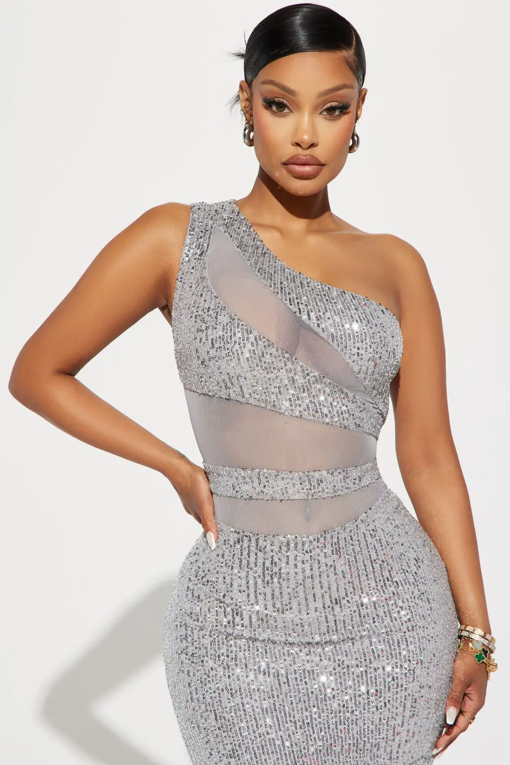 You Need To Cut It Maxi Dress - Silver