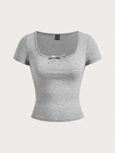 Bow Square Neck Knit Tee