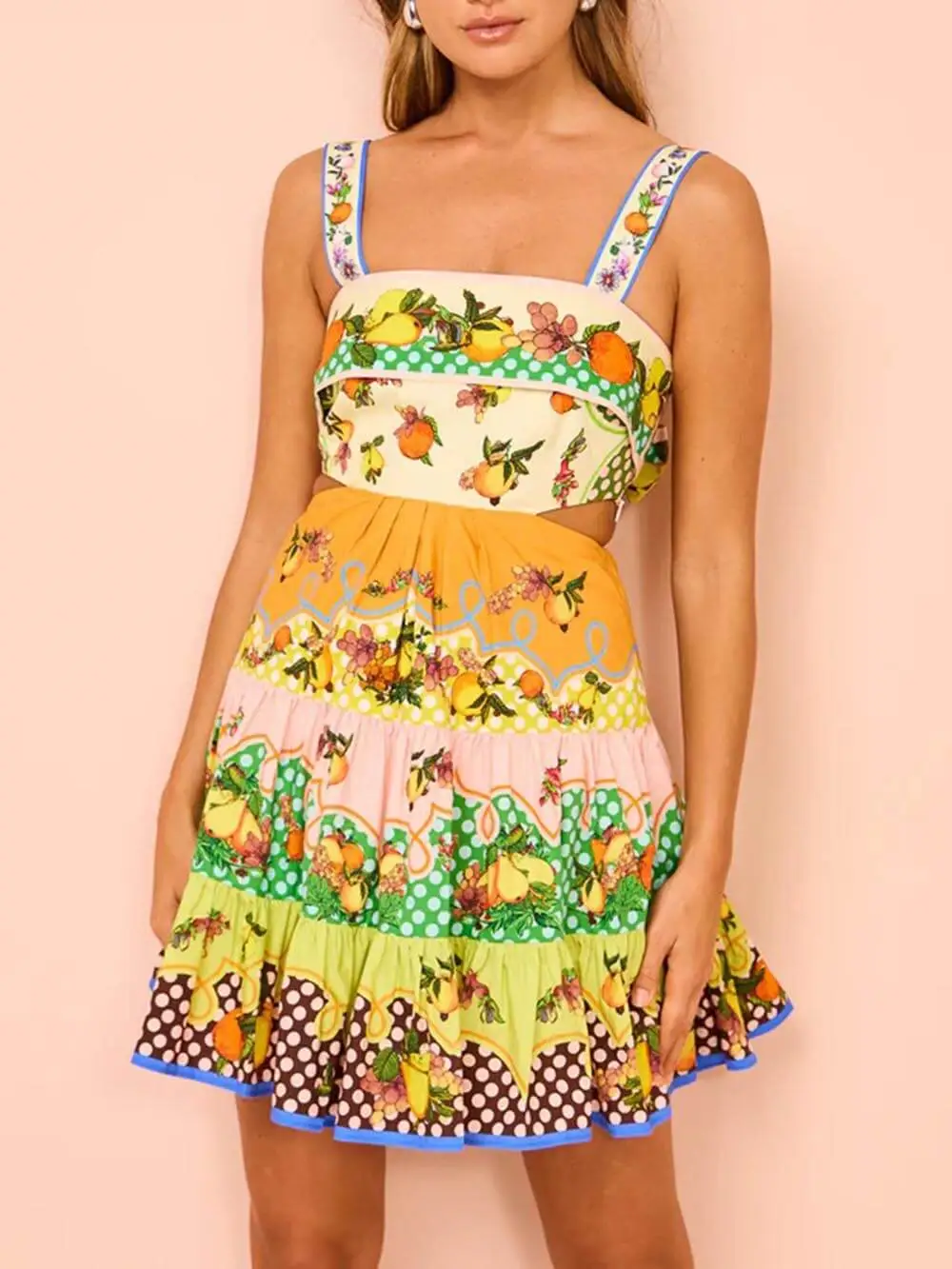 Multicolorlemon Preated Hem Mini Dress