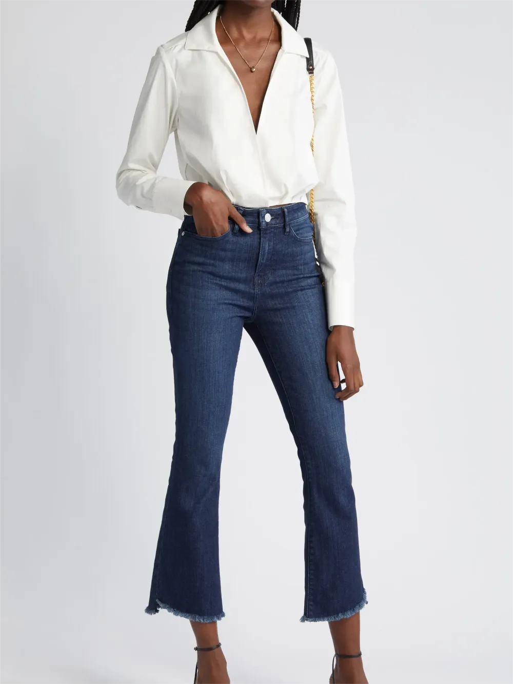 High Rise Two-Tone Flare Jeans