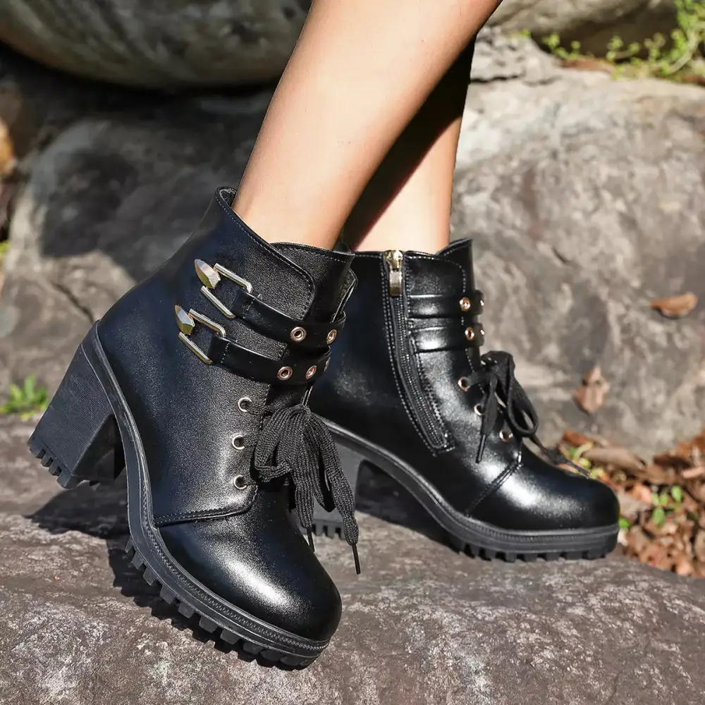 Classic Lace-Up Block Heel Boots