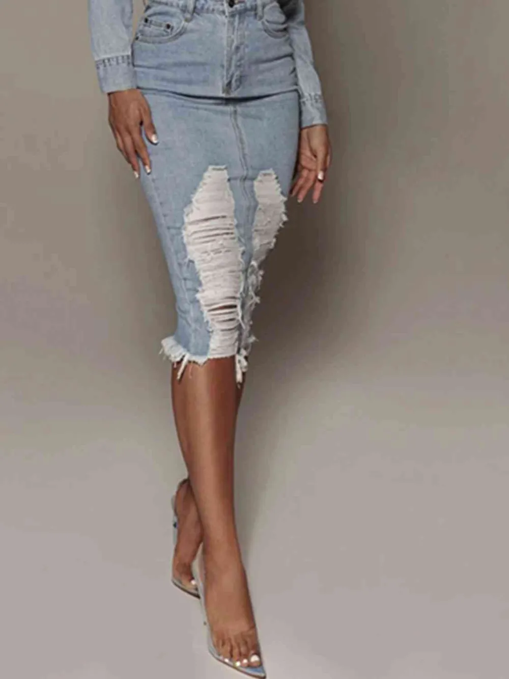 Distressed Slit Skirt