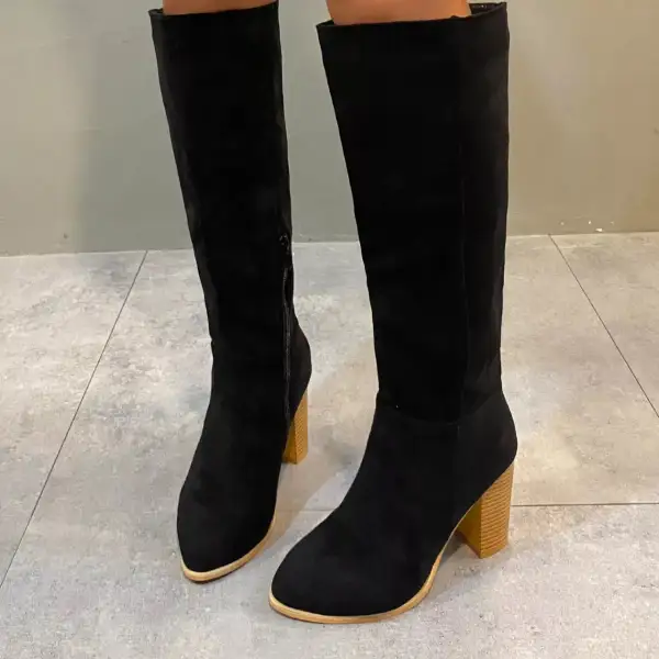 Textured Pointed Toe Block Heel Boots