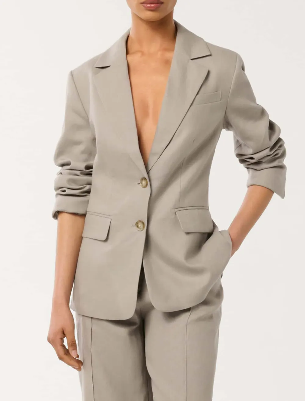 Petite Two Button Linen Blazer