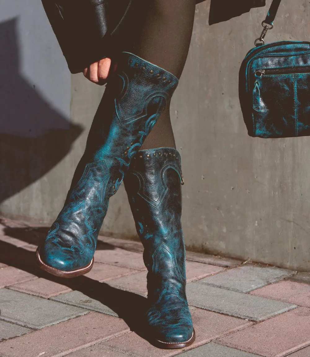 Floral-Stitched Studded Heritage Western Boots
