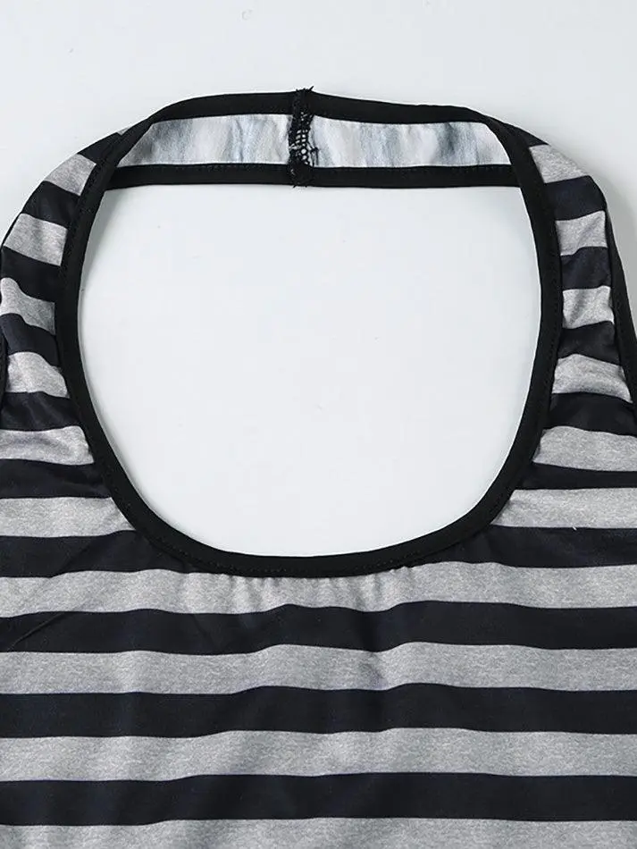 Halter Backless Rhinestone Striped Tank Top