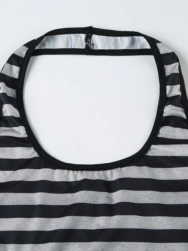 Halter Backless Rhinestone Striped Tank Top