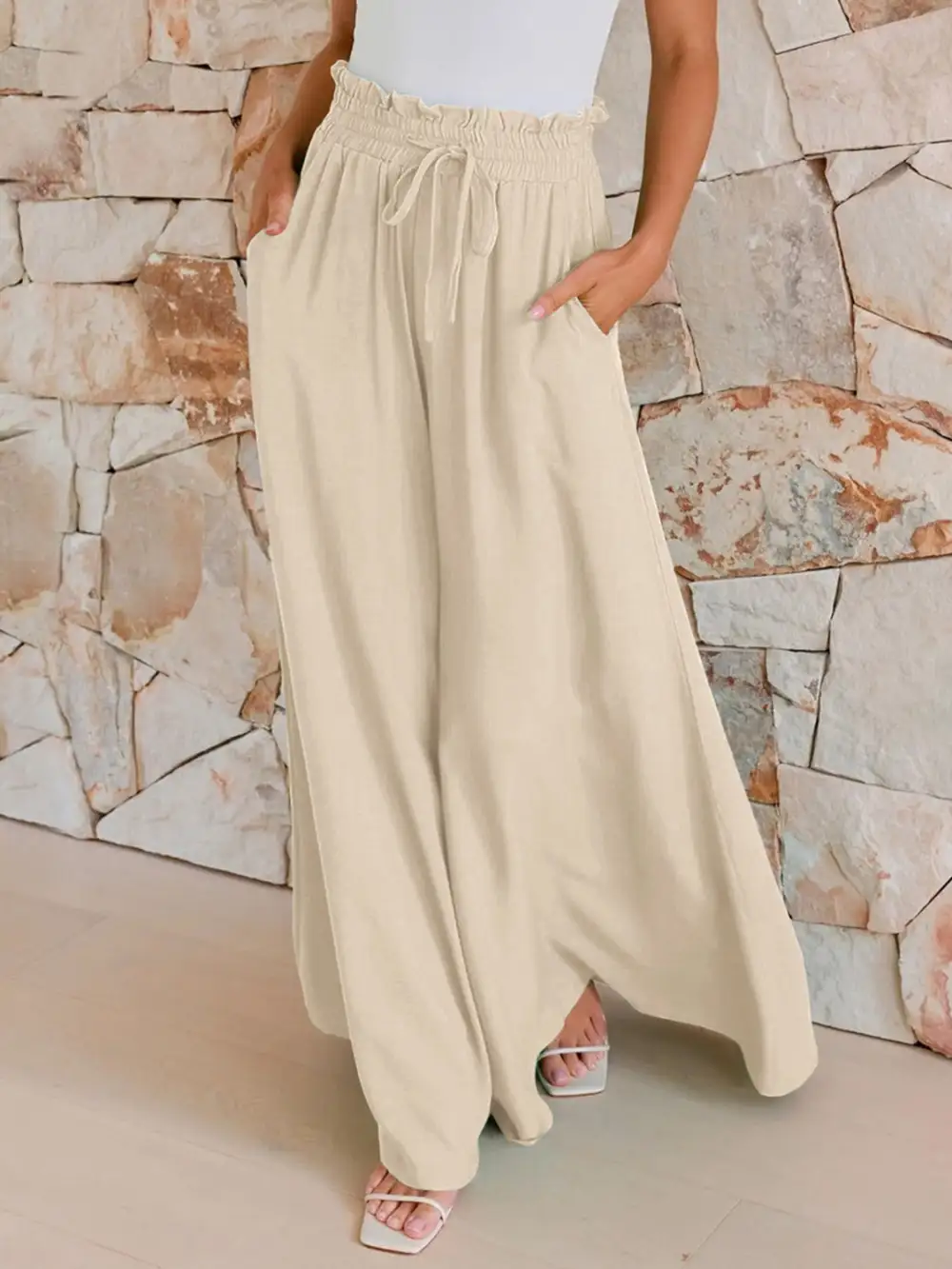 Drawstring Wide Leg Pants With Pockets