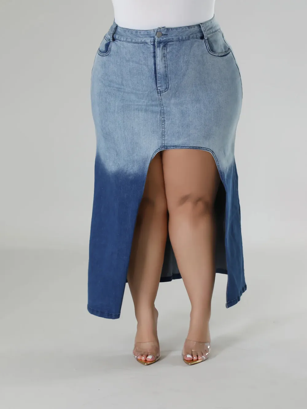 Plus-Size Fashion Women'S Dress Color Denim Wrap Hip Skirt