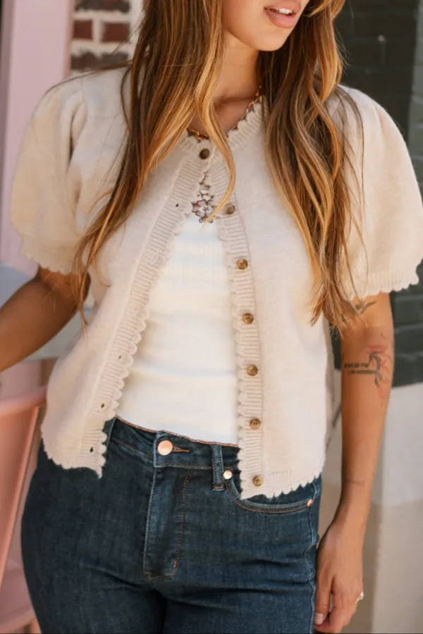 Scallop Hem Plain Cardigan