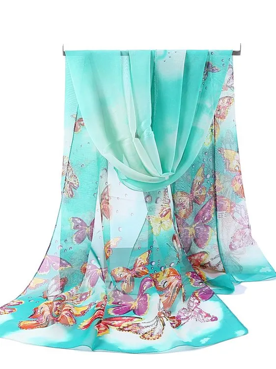 Vacation Butterfly Floral Pattern Silk Scarf Spring Summer Beach Accessories