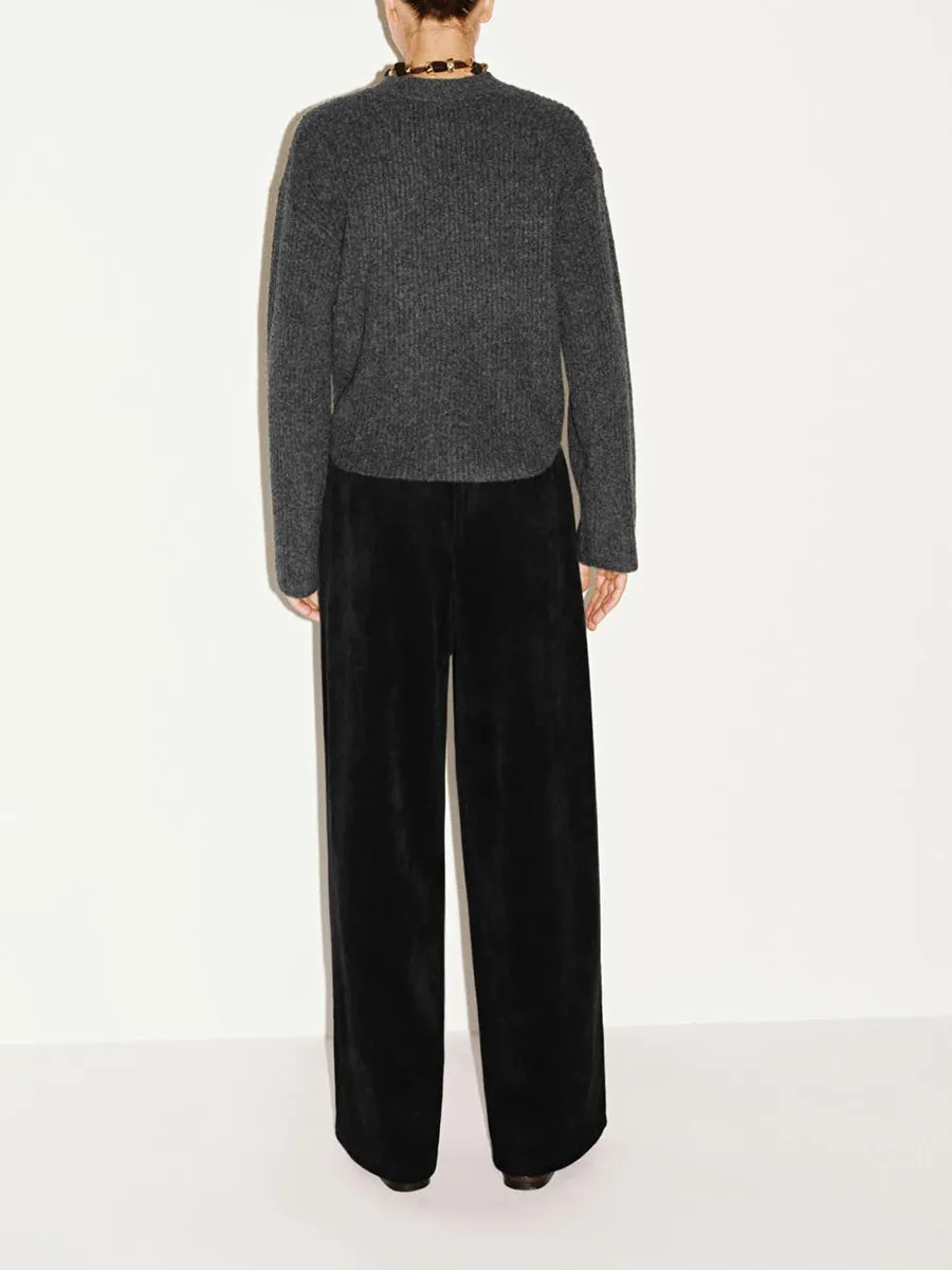 Ladies Black Plush Casual Straight-Leg Trousers