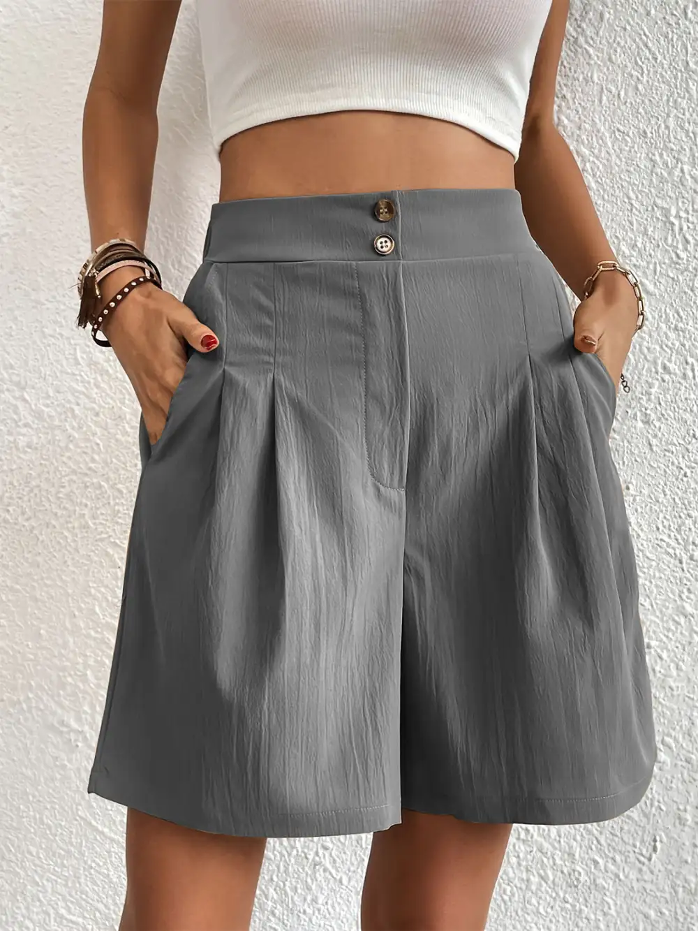 Utility Elastic Waist Pocket Detail Shorts