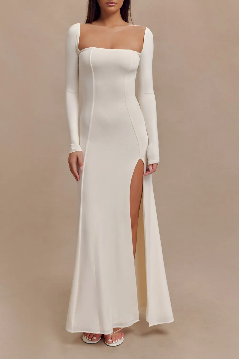 Slinky Long Sleeve Maxi Dress With Split