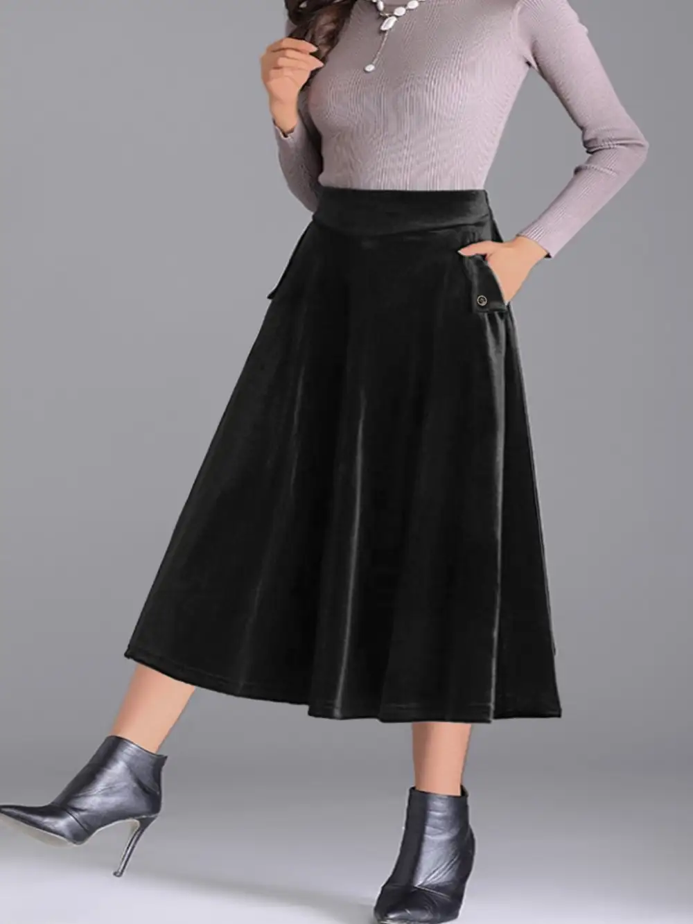 Airy Button Front Line Detail Skirt