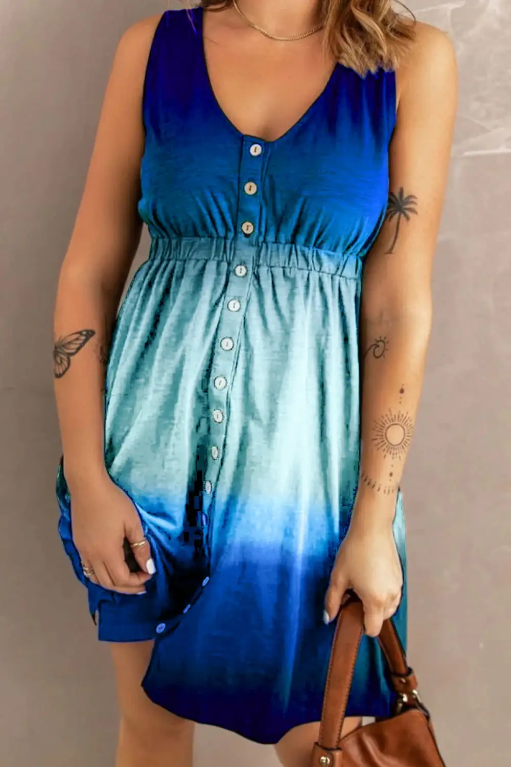 Button Front Pocket Detail Dress